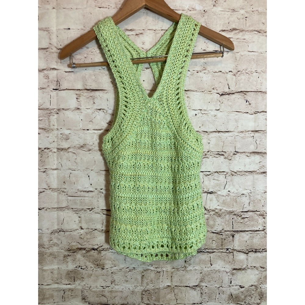 Anthropologie 4SI3NNA Zariah Sweater Tank Small Crochet In Lime Boho Open Back